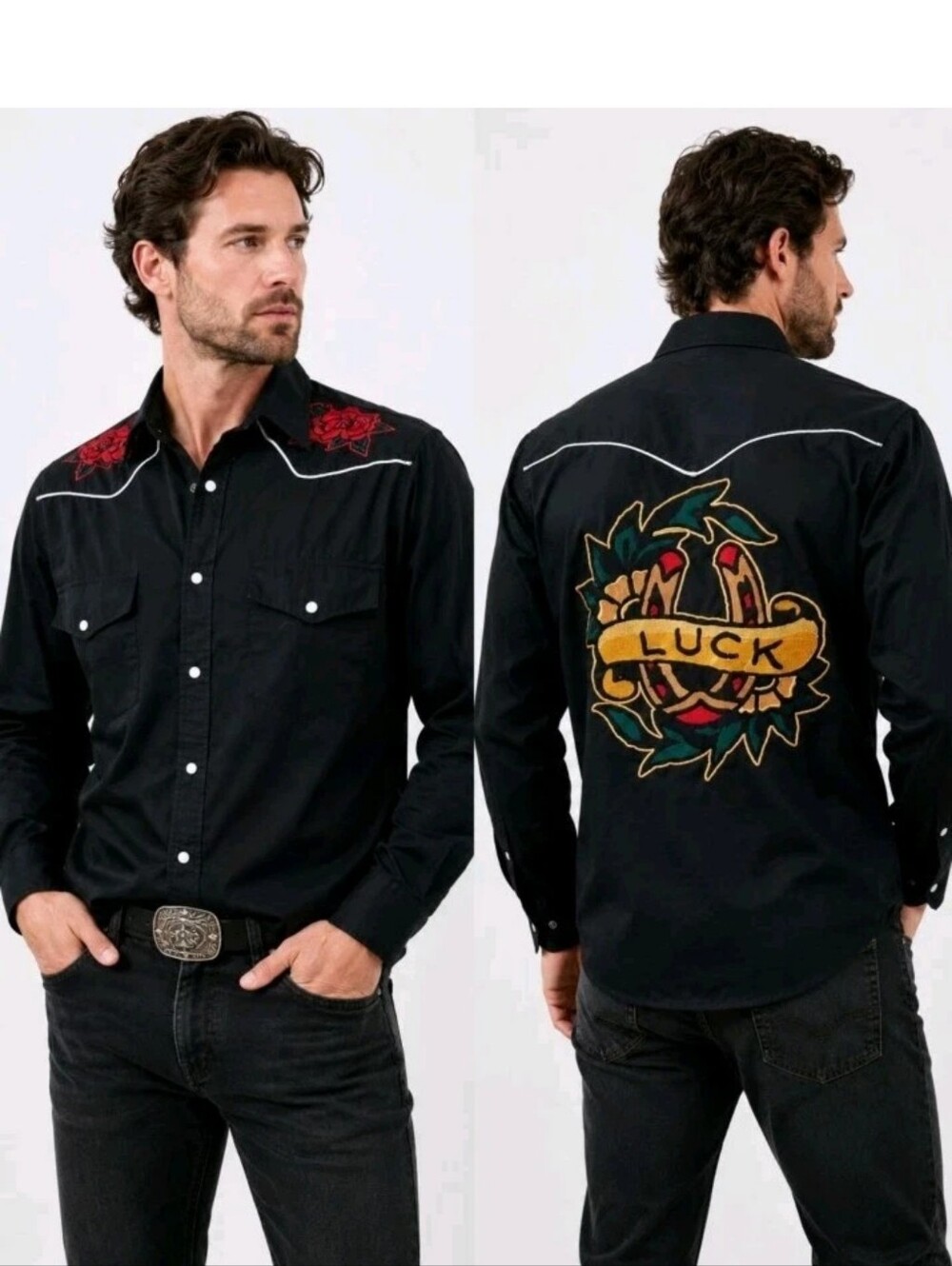SAILOR JERRY "Death Or Glory Western Men's Shirt Black Sz S Pearl Snap Button #C